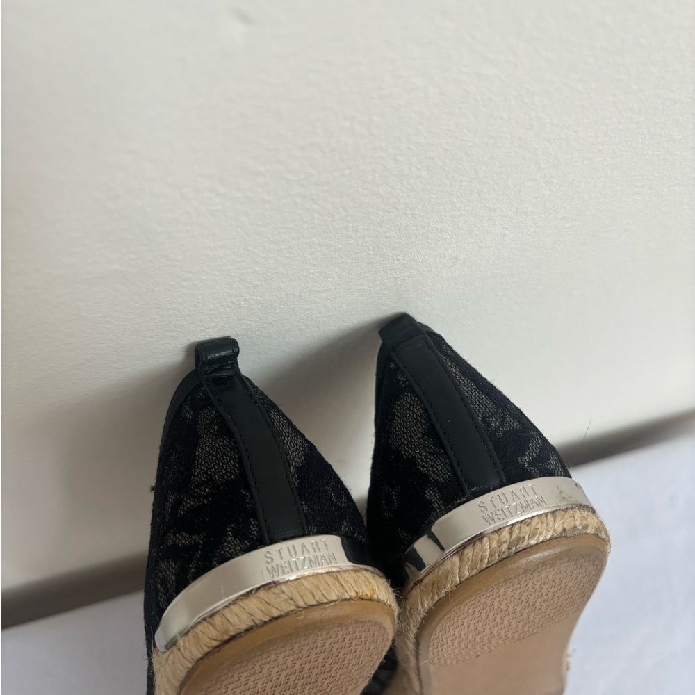 Stuart Weitzman Meshuga Black Flroal Lace Espadrille Flats Womens size 7 - Picture 10 of 11